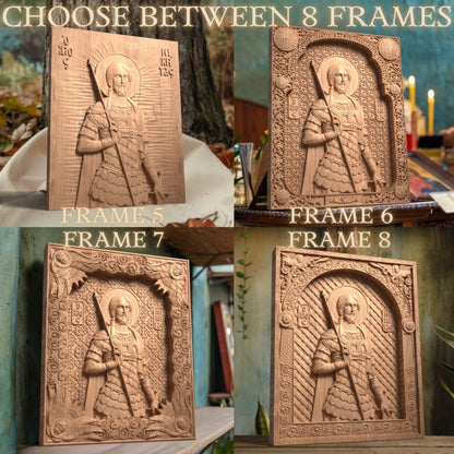 Saint Nikitas Wooden Carved Handcrafted Christian Religious Icon. Byzantine Home Wall Art Decor Gift. Orthodox Greek Woodcarving Sculpture.