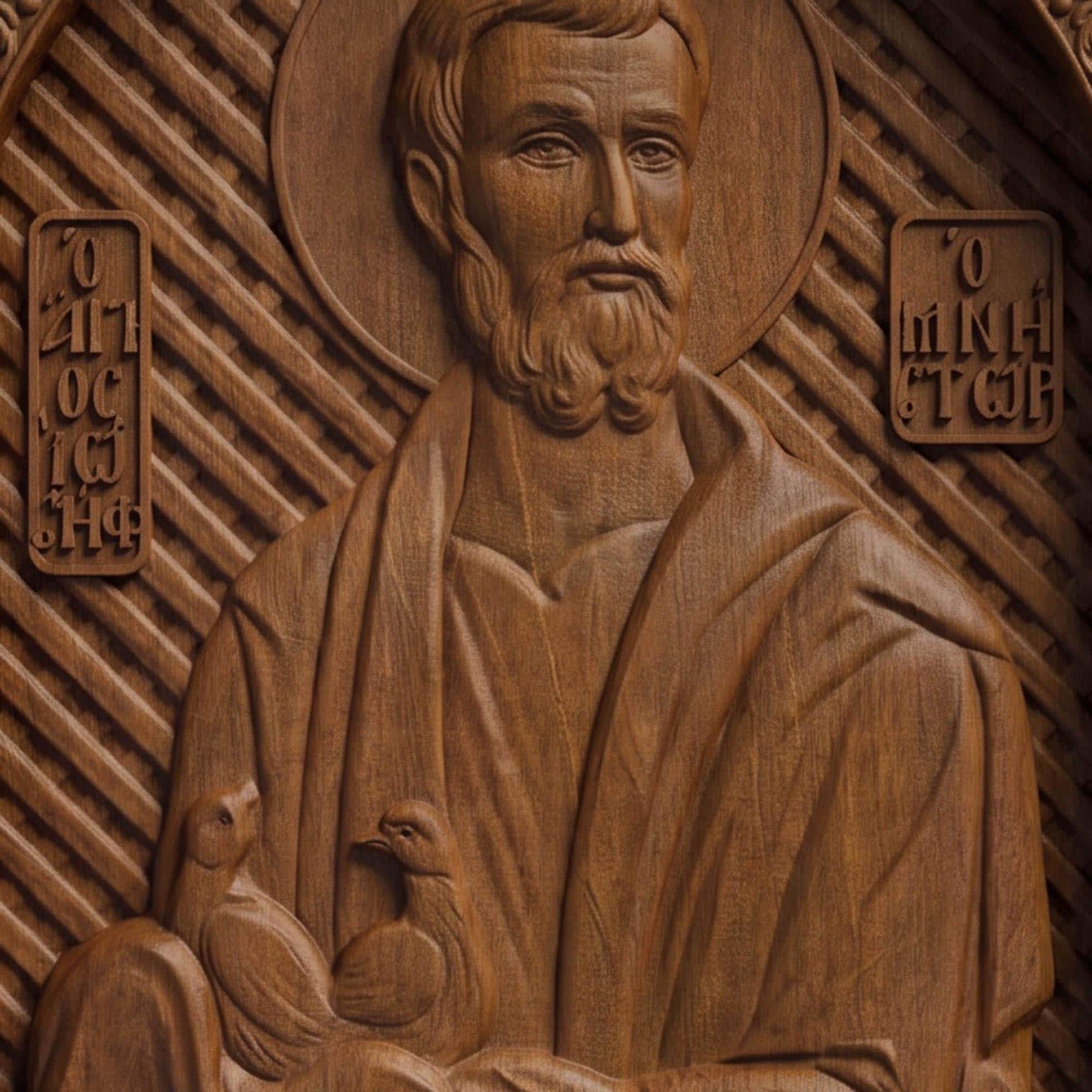 Saint Joseph the Betrothed Wooden Carved Handmade Christian Icon | Byzantine Greek Orthodox Home Art Decor