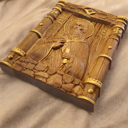 Prophet Elijah Wooden Carved Handcrafted Christian Religious Icon. Byzantine Home Wall Art Decor Gift. Orthodox Greek Woodcarving Sculpture.