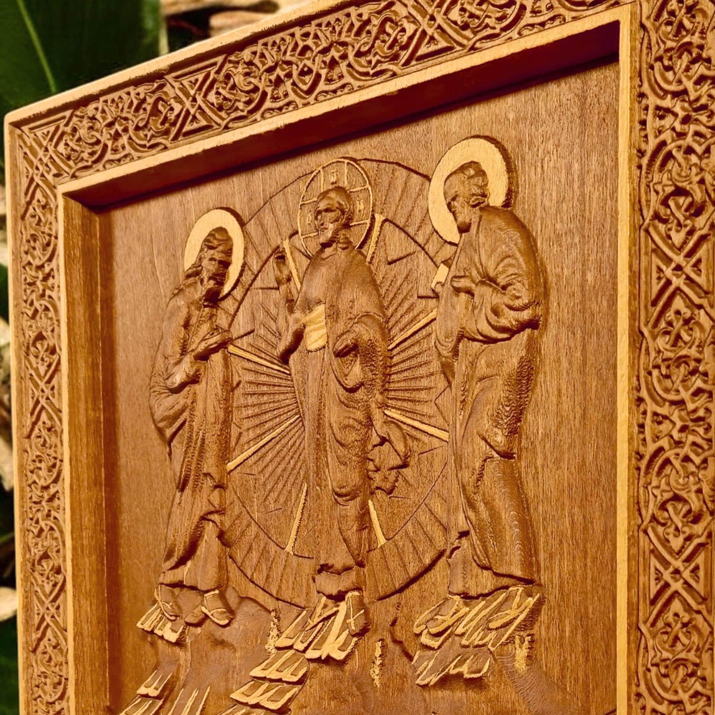 Transfiguration of Jesus Wooden Carved Handmade Christian Icon. Byzantine Greek Orthodox Home Art Decor.
