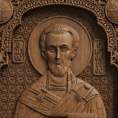 Saint Eleftherios Patron Saint of Pregnant Women Wooden Carved Handmade Christian Icon | Byzantine Greek Orthodox Home Art Decor