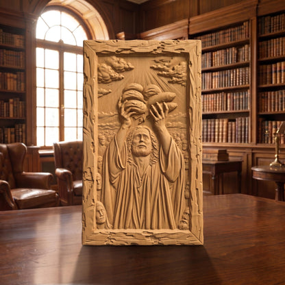 Jesus Christ Feeds the 5000 Wooden Carved Handmade Christian Icon  Byzantine Greek Orthodox Home Decor Cretan Holy Carvings