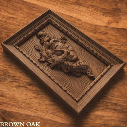 Masked Girl Wooden Bas Relief | Wood Panel Art | Sculptural Gift Idea
