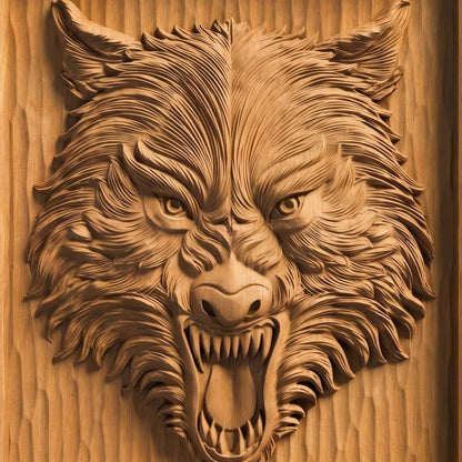 Wolf Beast Bas Relief | Wooden Wolf Carving | Sculptural Gift Idea