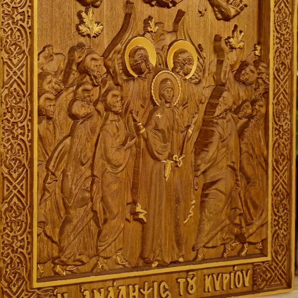 Ascension of Jesus Wooden Carved Handmade Christian Icon. Byzantine Greek Orthodox Home Art Decor.