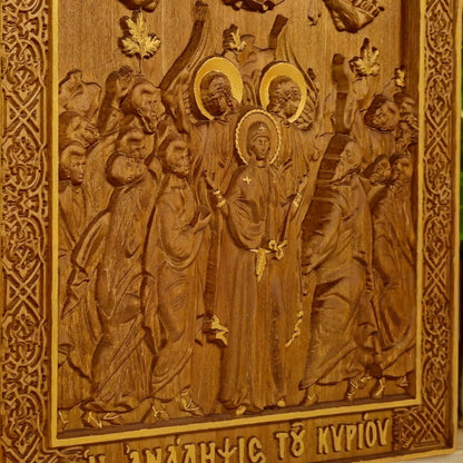Ascension of Jesus Wooden Carved Handmade Christian Icon. Byzantine Greek Orthodox Home Art Decor.