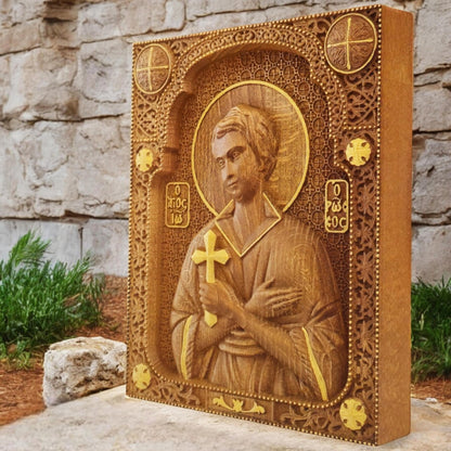 Saint John the Russian Wooden Carved Handcrafted Christian Religious Icon. Byzantine Home Wall Art Decor Gift. Orthodox Greek Woodcarving Sculpture.