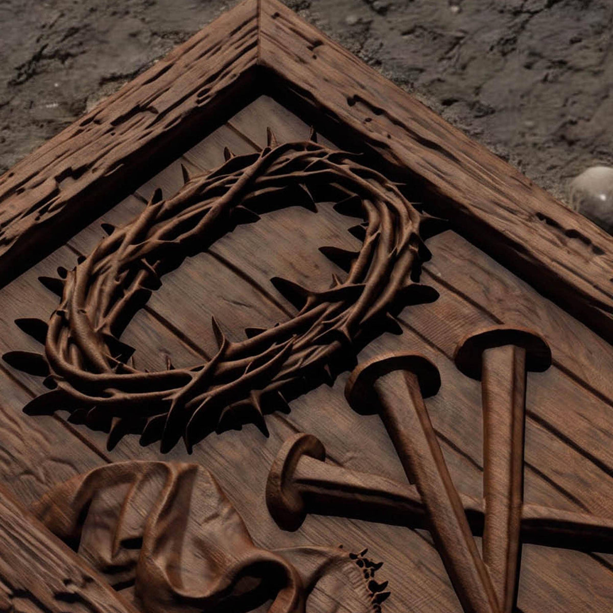 Iron Nails and Crown of Thorns Wooden Carved Handmade Christian Icon  Byzantine Greek Orthodox Home Decor Cretan Holy Carvings