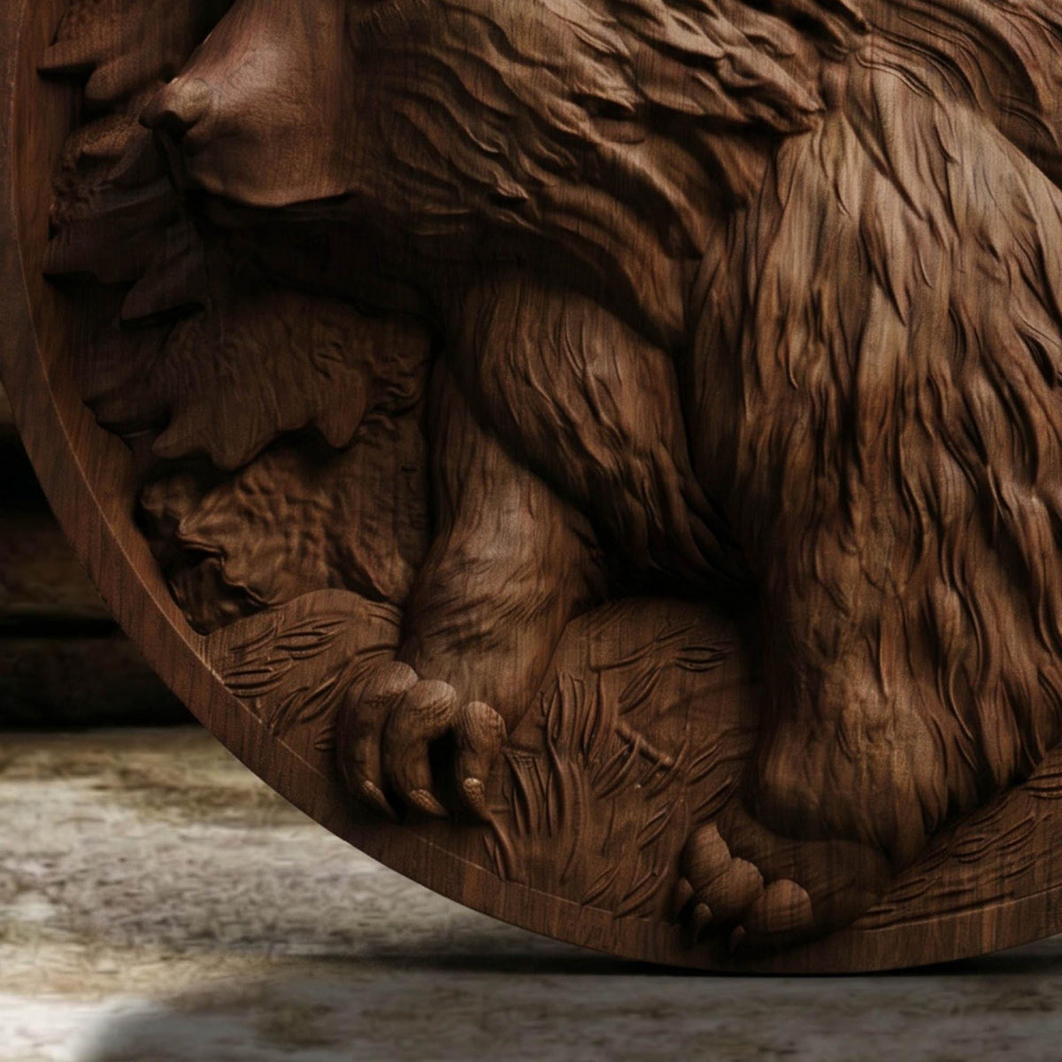 Bear in Plate Framed Bas Relief | Wooden Bear Carving | Sculptural Gift Idea