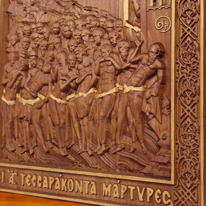 Сорок Мучеников Севастийских Деревянная Резная Икона Ручной Работы. Византийский Греческий Православный Домашний Декор.