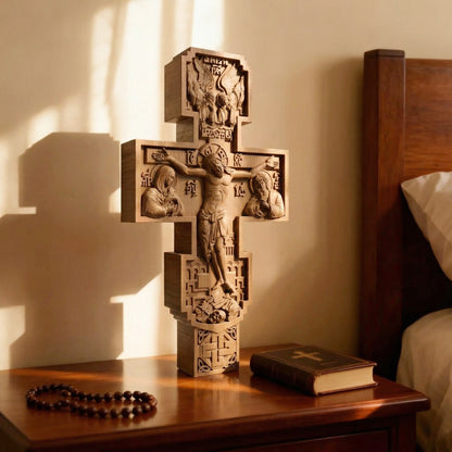 Wooden Carved Handmade Christian Cross No3. Byzantine Greek Orthodox Home Art Decor.