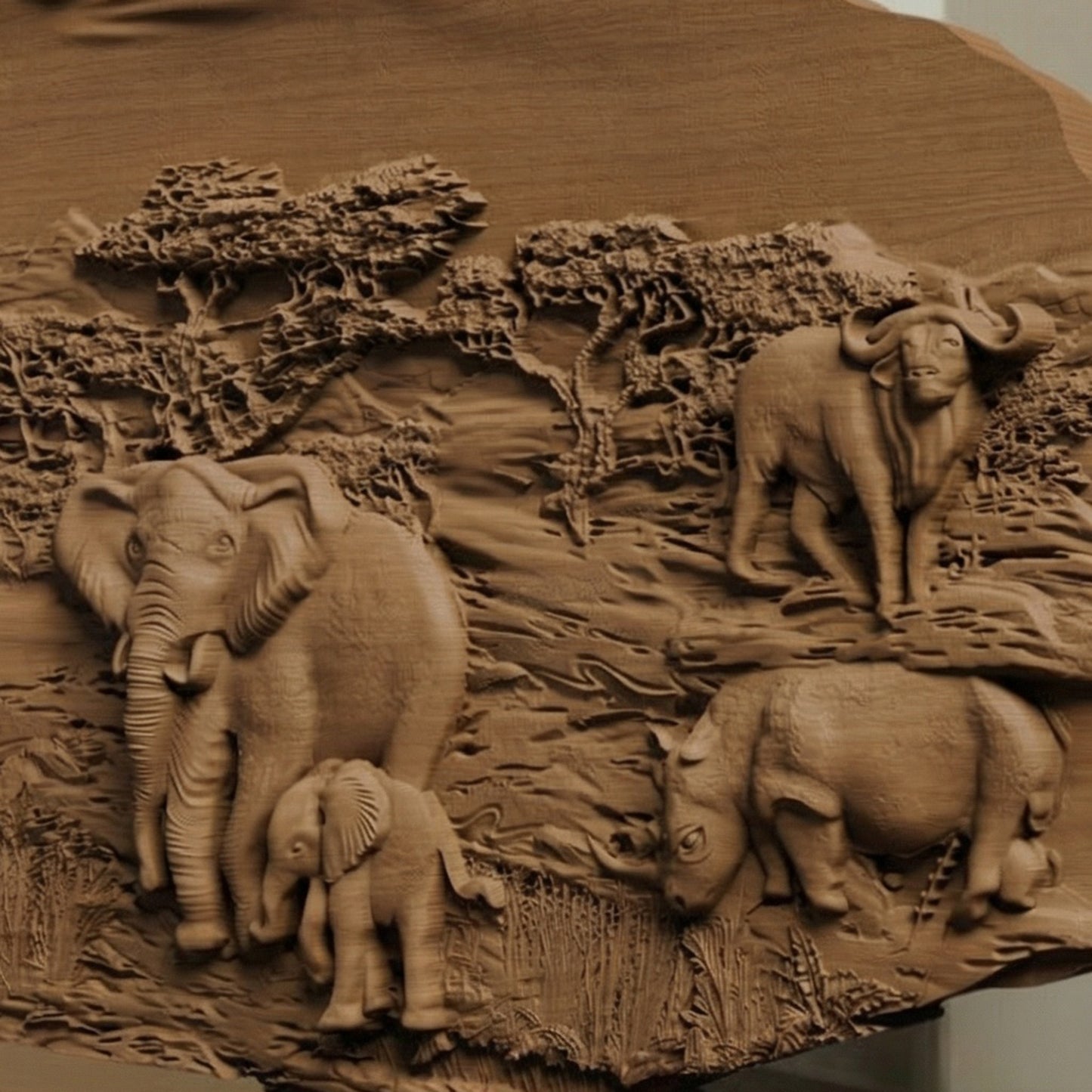 African Nature Scene Handmade Wooden Carving. Home Gift Wall Art Decor.