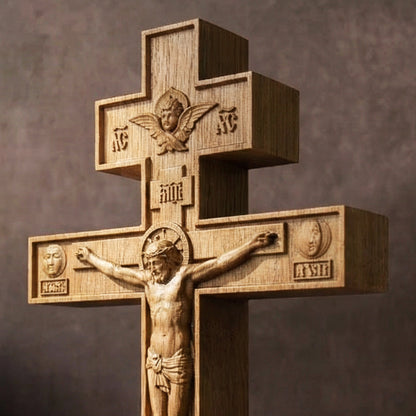 Wooden Carved Handmade Christian Cross No6. Byzantine Greek Orthodox Home Art Decor.