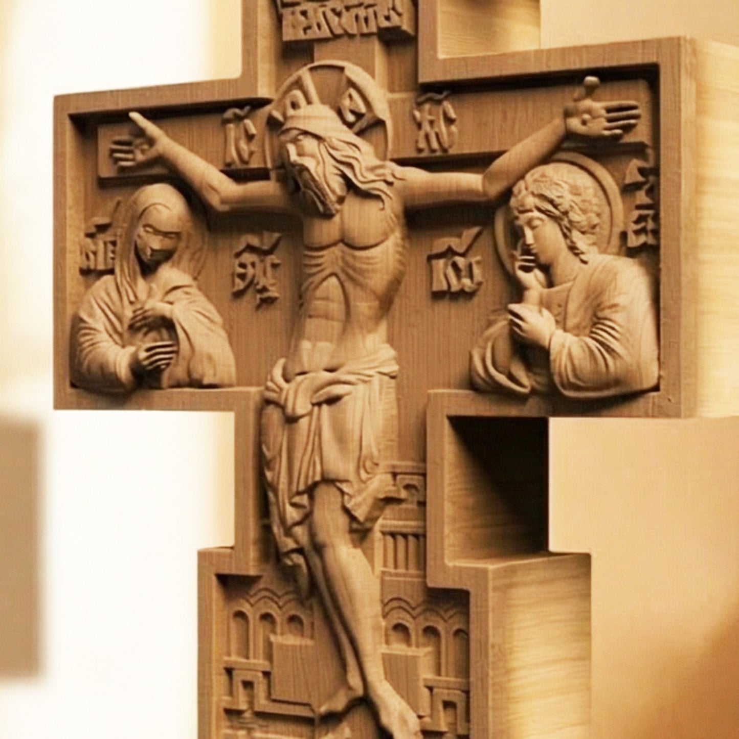 Wooden Carved Handmade Christian Cross No3. Byzantine Greek Orthodox Home Art Decor.