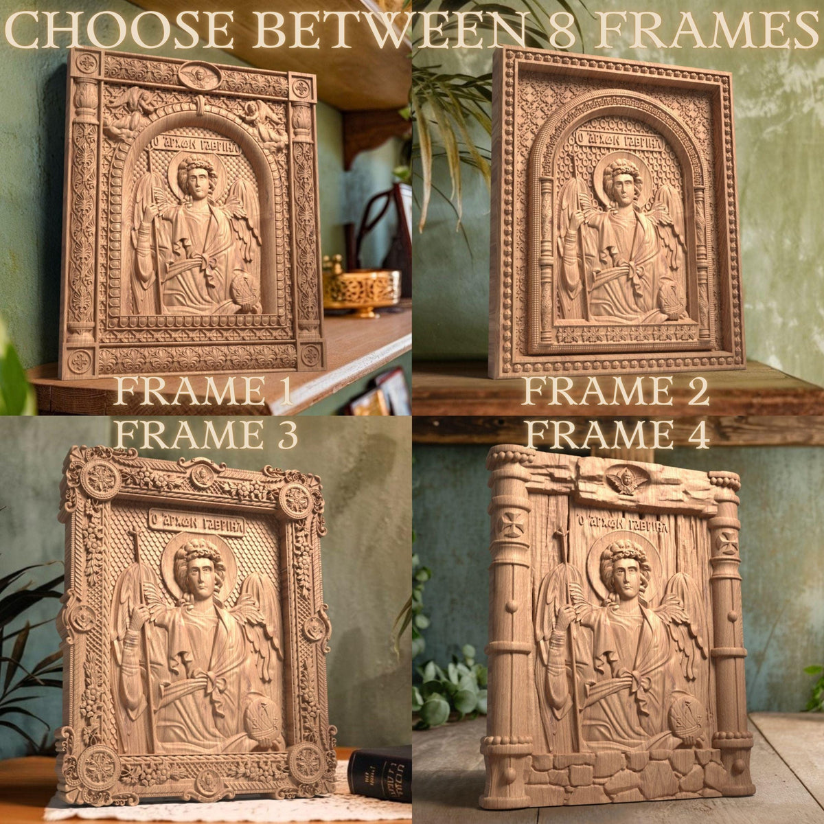 Αrchangel Gabriel Wooden Carved Handmade Christian Icon. Byzantine Greek Orthodox Home Art Decor.