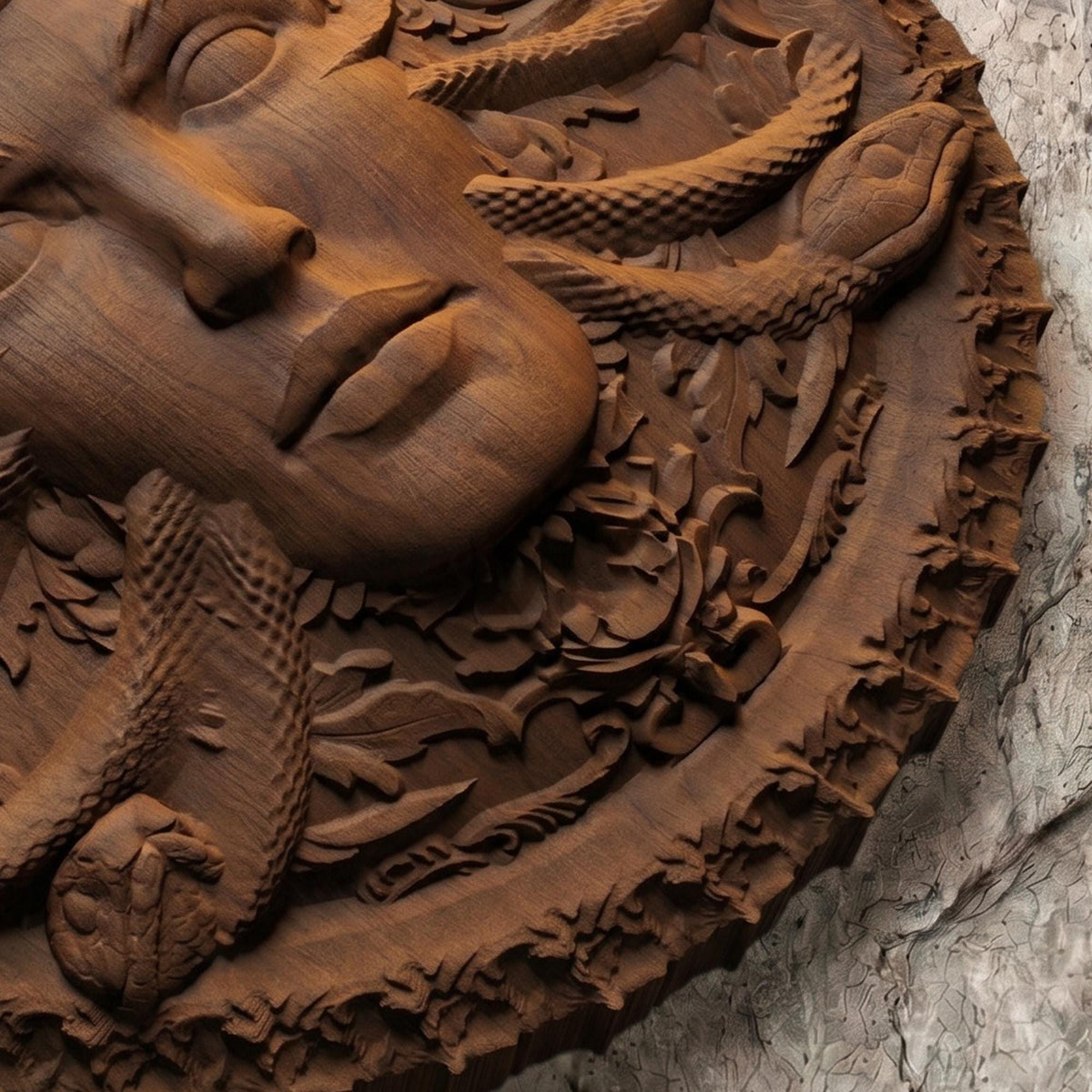 Medusa in Disk Wooden Bas Relief | Wood Panel Art | Sculptural Gift Idea