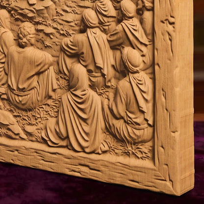 Jesus Christ Teaching the Crowds Wooden Carved Handmade Christian Icon  Byzantine Greek Orthodox Home Decor Cretan Holy Carvings