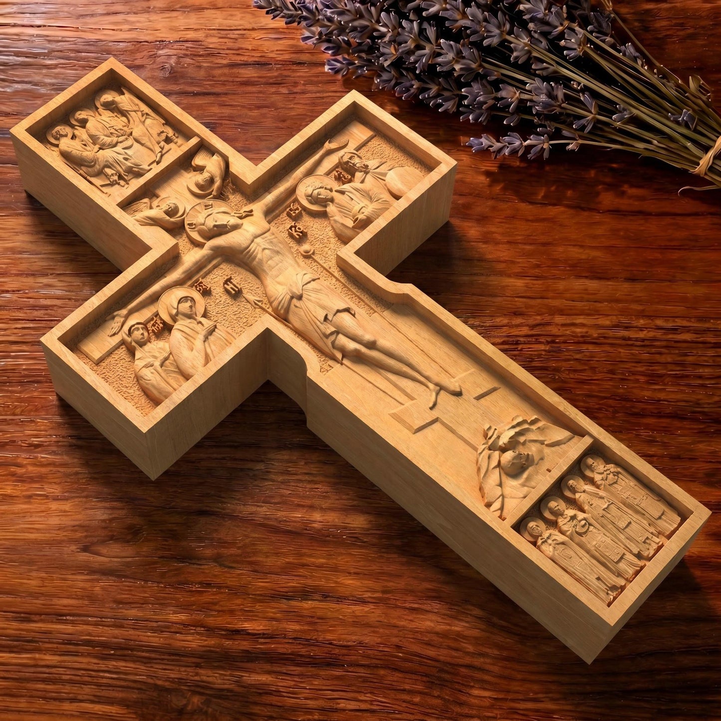 Hand Carved Cross No 10 | Wood Byzantine Greek Christian Wall Art