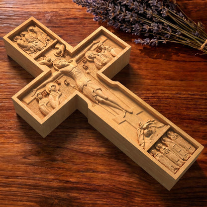 Hand Carved Cross No 10 | Wood Byzantine Greek Christian Wall Art