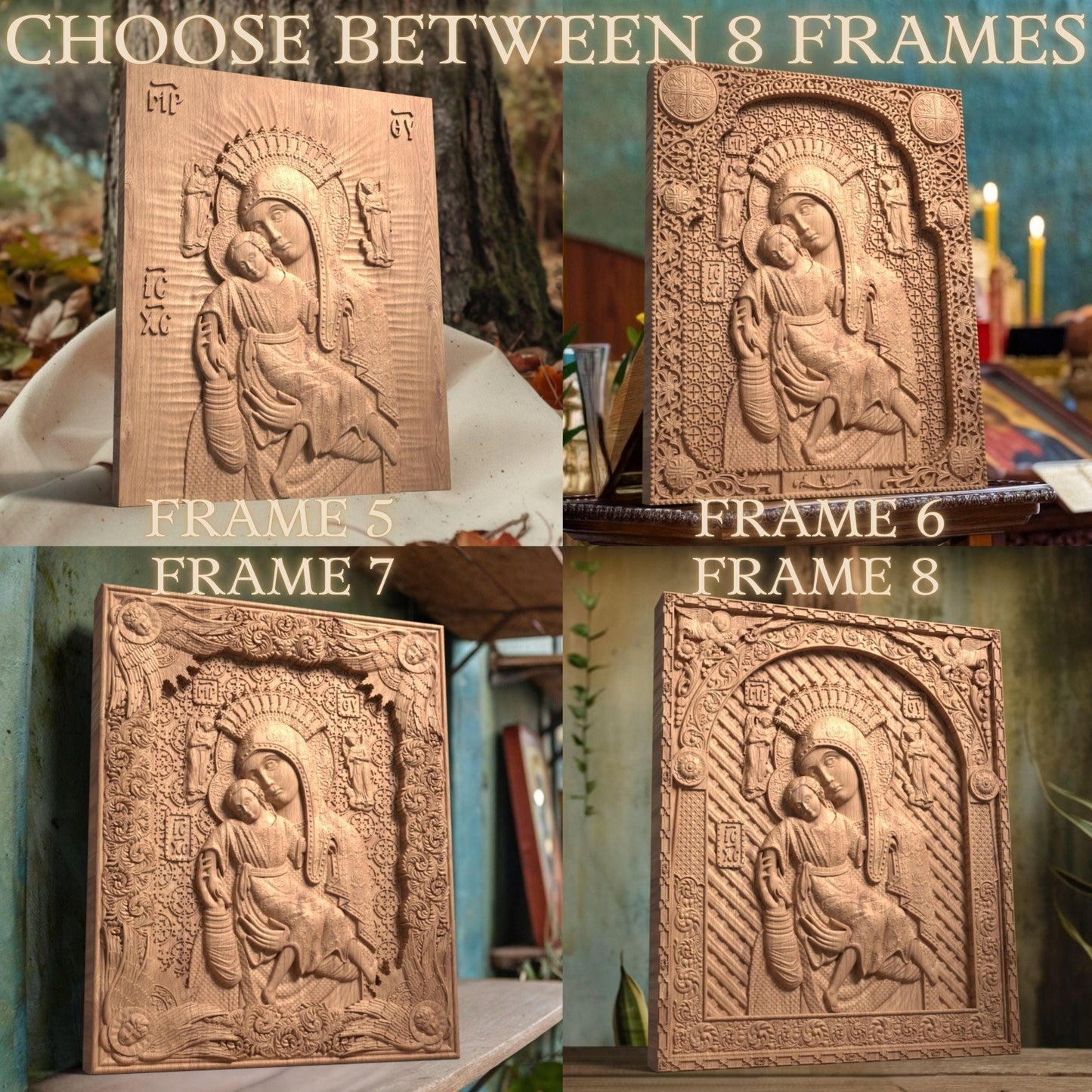 Virgin Mary Mother of God Axion Esti Wooden Carved Handcrafted Christian Religious Icon. Byzantine Home Wall Art Decor Gift. Orthodox Greek Woodcarving Sculpture.