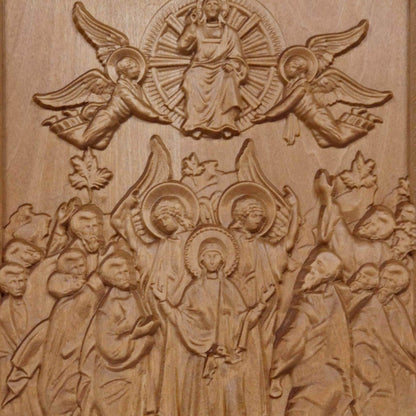 Ascension of Jesus Wooden Carved Handmade Christian Icon. Byzantine Greek Orthodox Home Art Decor.