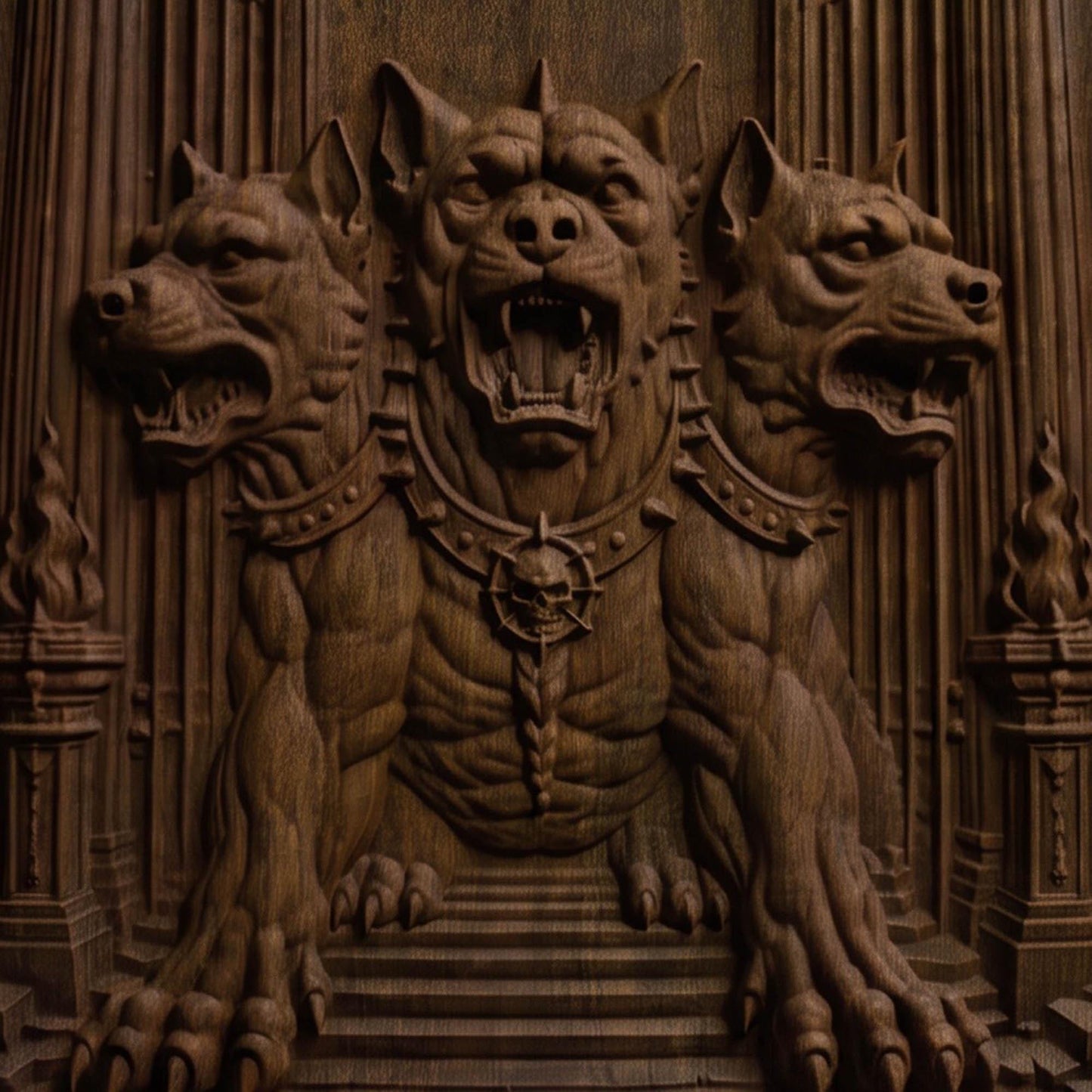 Cerberus at the Gates of Hades from Ancient Greek Mythology 3D Wooden Bas Relief Panel Art Sculptural Gift Idea Cretan Holy Carvings