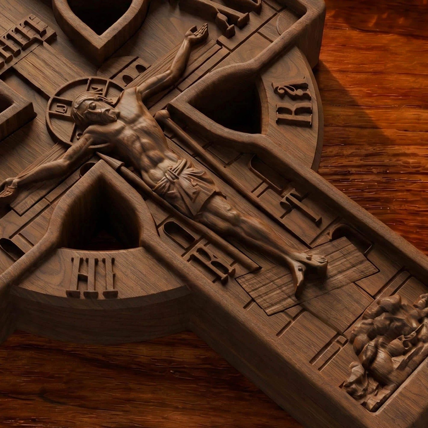 Hand Carved Cross No 16 | Wood Byzantine Greek Christian Wall Art
