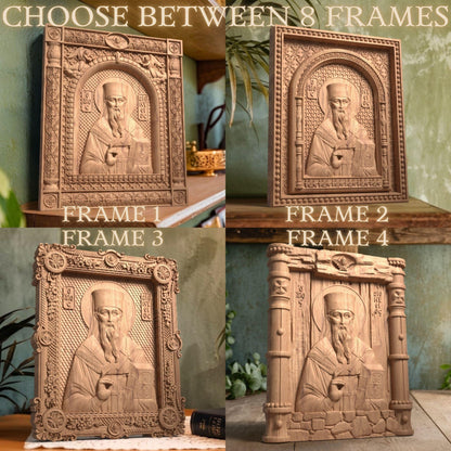 Saint Dionysios of Zakynthos Wooden Carved Handmade Christian Icon. Byzantine Greek Orthodox Home Decor.