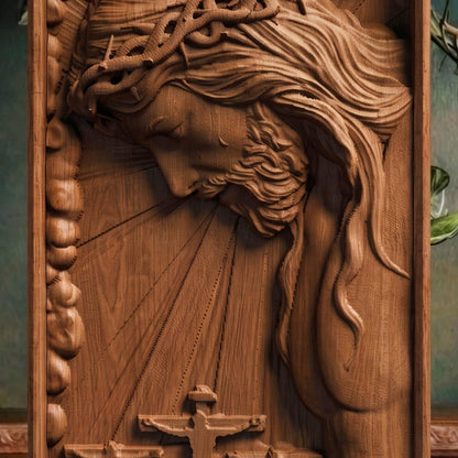 Jesus Christ on the Cross Along with the Two Thieves Wooden Carved Handmade Christian Icon  Byzantine Greek Orthodox Home Art Decor Cretan Holy Carvings