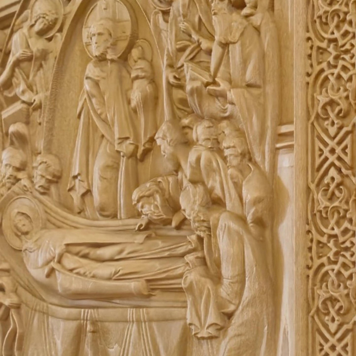 Dormition of the Mother of God Wooden Carved Handcrafted Christian Religious Icon. Byzantine Home Wall Art Decor Gift. Orthodox Greek Woodcarving Sculpture.