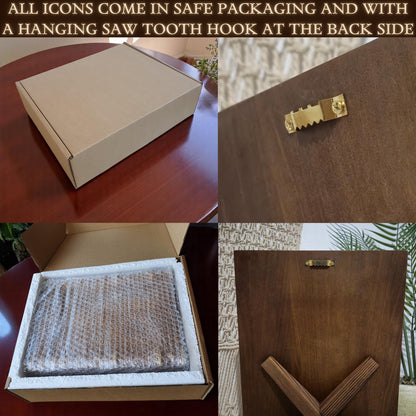 Saint Eustace Wooden Carved Handcrafted Christian Religious Icon. Byzantine Home Wall Art Decor Gift. Orthodox Greek Woodcarving Sculpture.