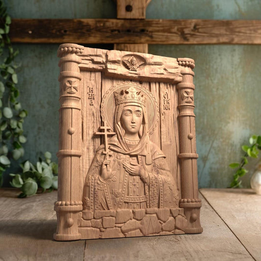 Saint Irene Wooden Carved Handcrafted Christian Religious Icon. Byzantine Home Wall Art Decor Gift. Orthodox Greek Woodcarving Sculpture.Wall Art Decor Gift. Orthodox Greek Woodcarving Sculpture.