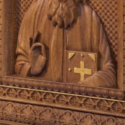 Saint Nectarios of Aegina Wooden Carved Handcrafted Christian Religious Icon. Byzantine Home Wall Art Decor Gift. Orthodox Greek Woodcarving Sculpture.
