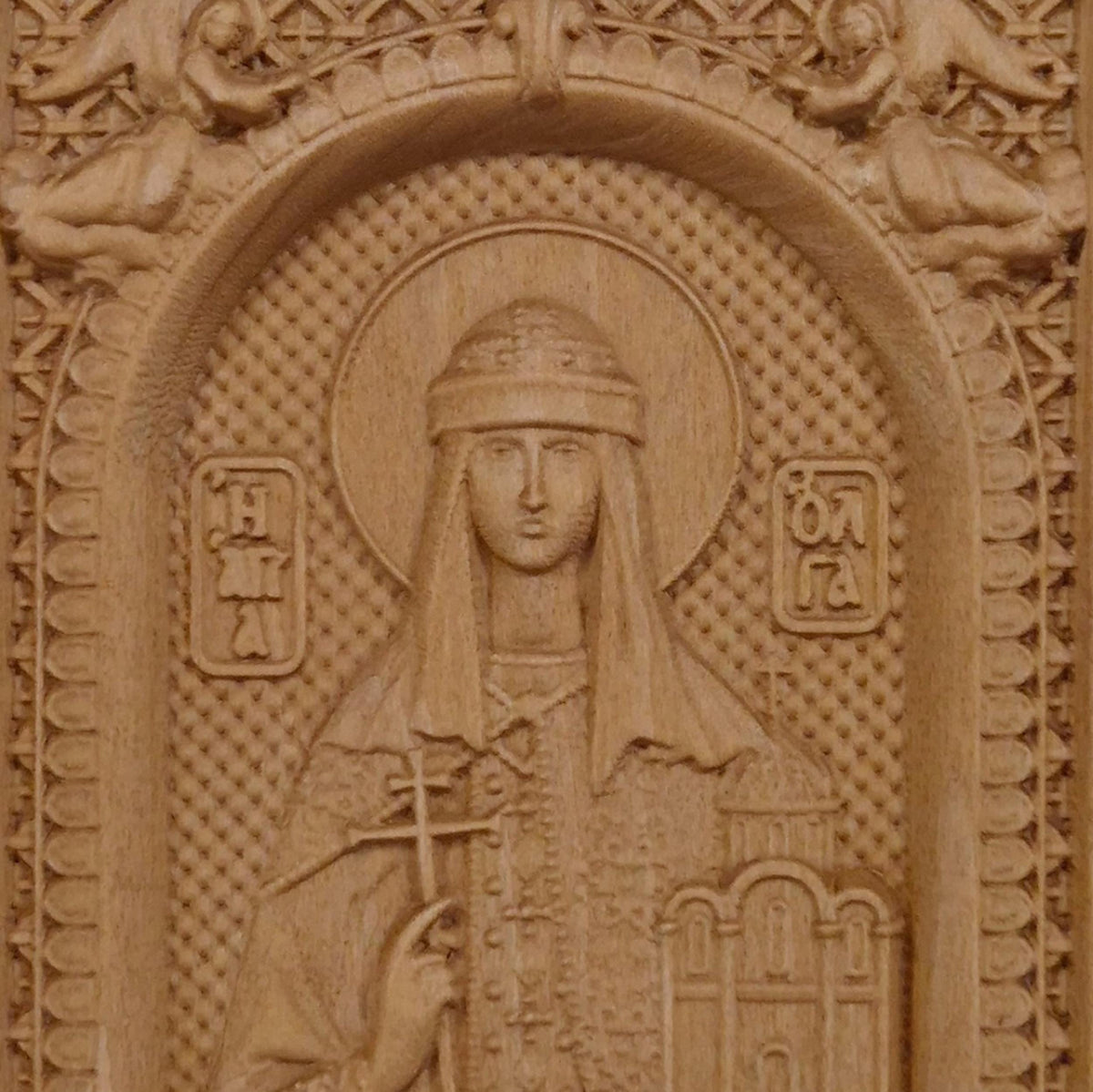 Saint Olga Wooden Carved Handmade Christian Icon. Byzantine Greek Orthodox Home Art Decor.