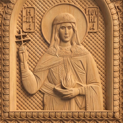 Saint Lucy Patron Saint of Blindness Wooden Carved Handmade Christian Icon | Byzantine Greek Orthodox Home Art Decor