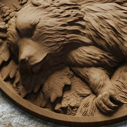 Bear in Plate Handmade Wooden Carving. Home Gift Wall Art Nature Decor.