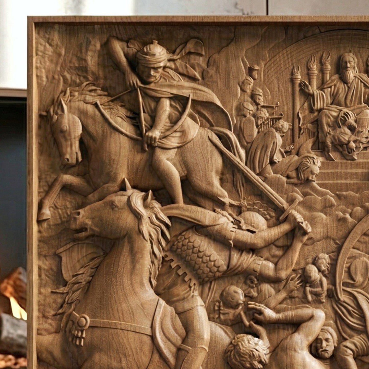The Four Riders of the Apocalypse Handmade Wooden Carving. Home Gift Wall Art Mythological Decor.