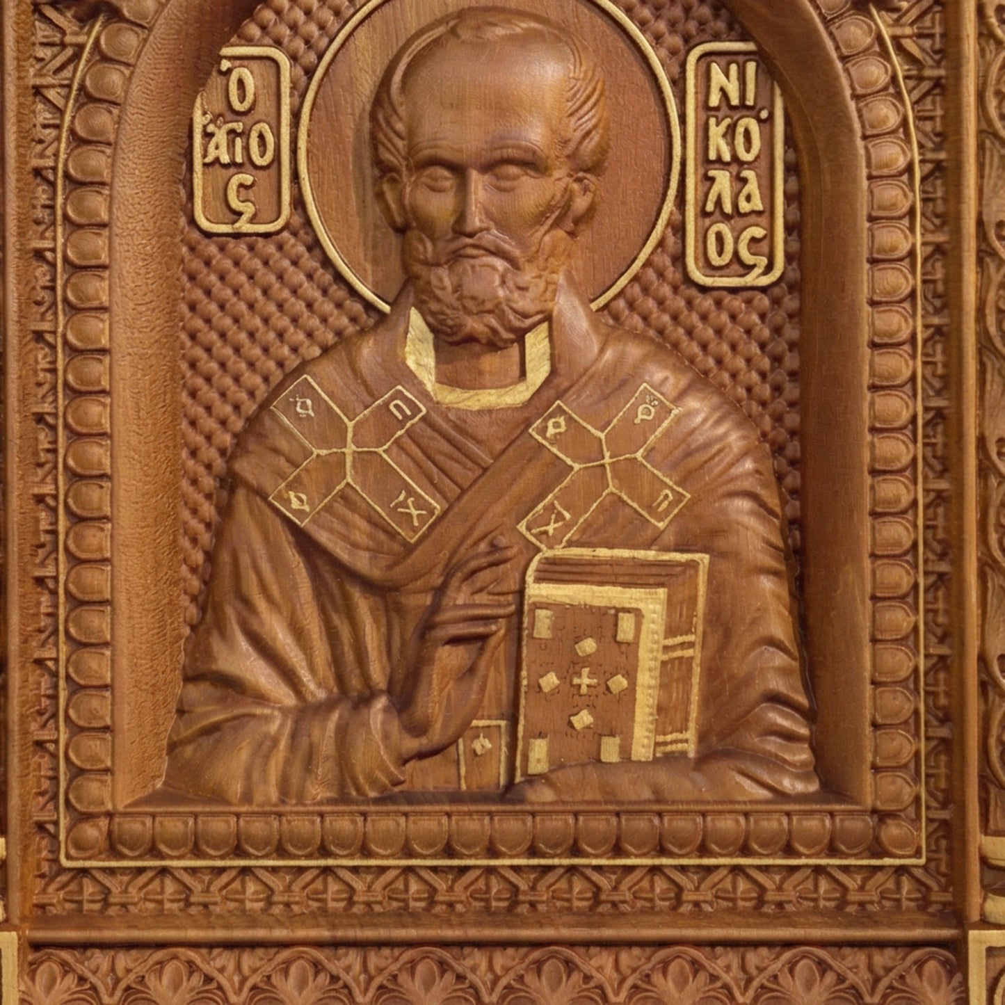 Saint Nicholas Wooden Carved Handcrafted Christian Religious Icon. Byzantine Home Wall Art Decor Gift. Orthodox Greek Woodcarving Sculpture.