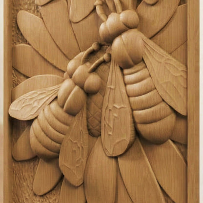 Bees Panel Handmade Wooden Carving. Home Gift Wall Art Nature Decor.