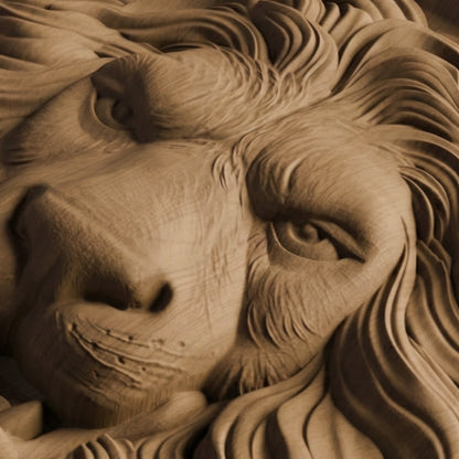 Lion Head in Plate Handmade Wooden Carving. Home Gift Wall Art Nature Decor.