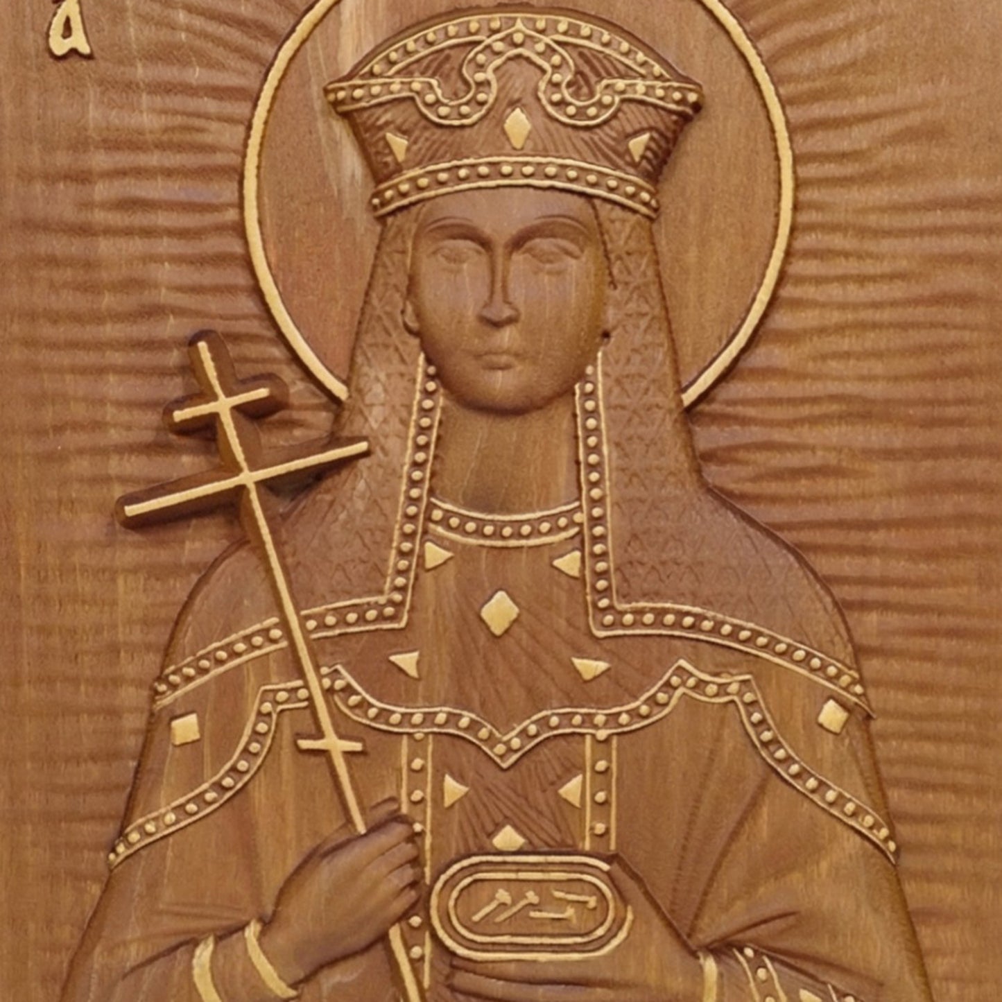 Saint Helena Wooden Carved Handcrafted Christian Religious Icon. Byzantine Home Wall Art Decor Gift. Orthodox Greek Woodcarving Sculpture.Wall Art Decor Gift. Orthodox Greek Woodcarving Sculpture.