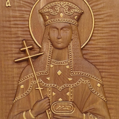 Saint Helena Wooden Carved Handcrafted Christian Religious Icon. Byzantine Home Wall Art Decor Gift. Orthodox Greek Woodcarving Sculpture.Wall Art Decor Gift. Orthodox Greek Woodcarving Sculpture.