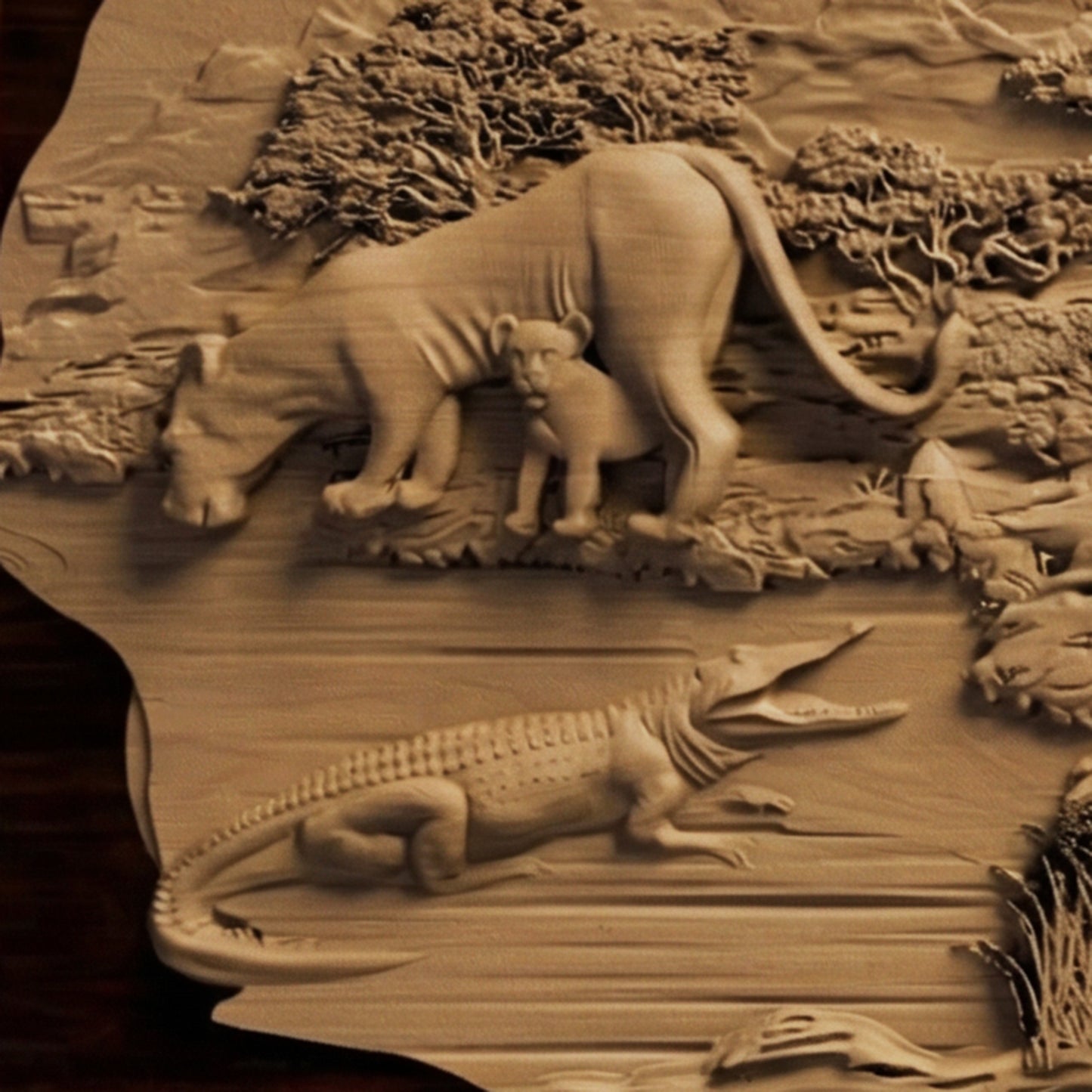 African Nature Scene Handmade Wooden Carving. Home Gift Wall Art Decor.