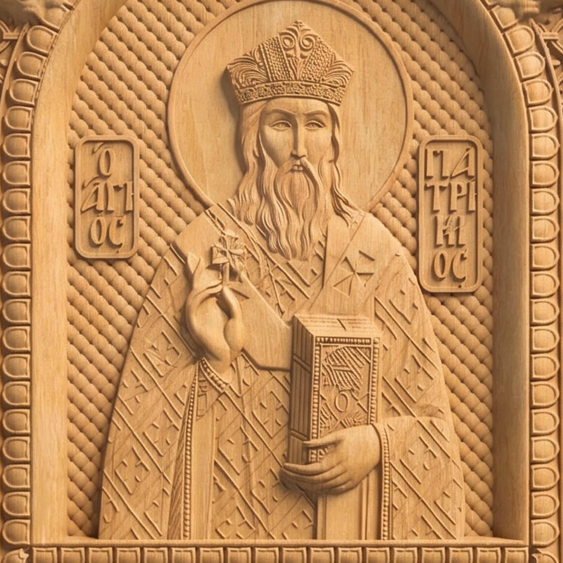 Saint Patrick Patron Saint of Ireland Wooden Carved Handmade Christian Icon | Byzantine Greek Orthodox Home Art Decor