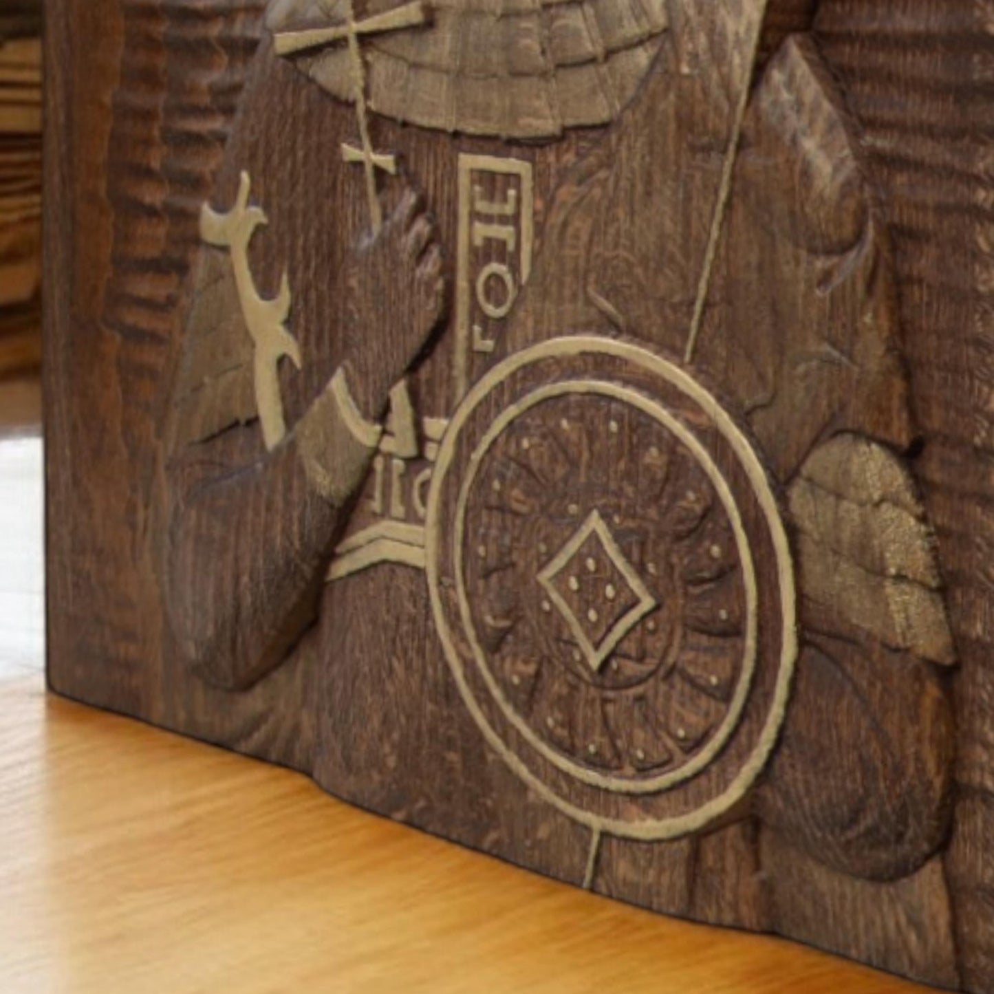 Saint Theodore Stratelates Wooden Carved Handcrafted Christian Religious Icon. Byzantine Home Wall Art Decor Gift. Orthodox Greek Woodcarving Sculpture.