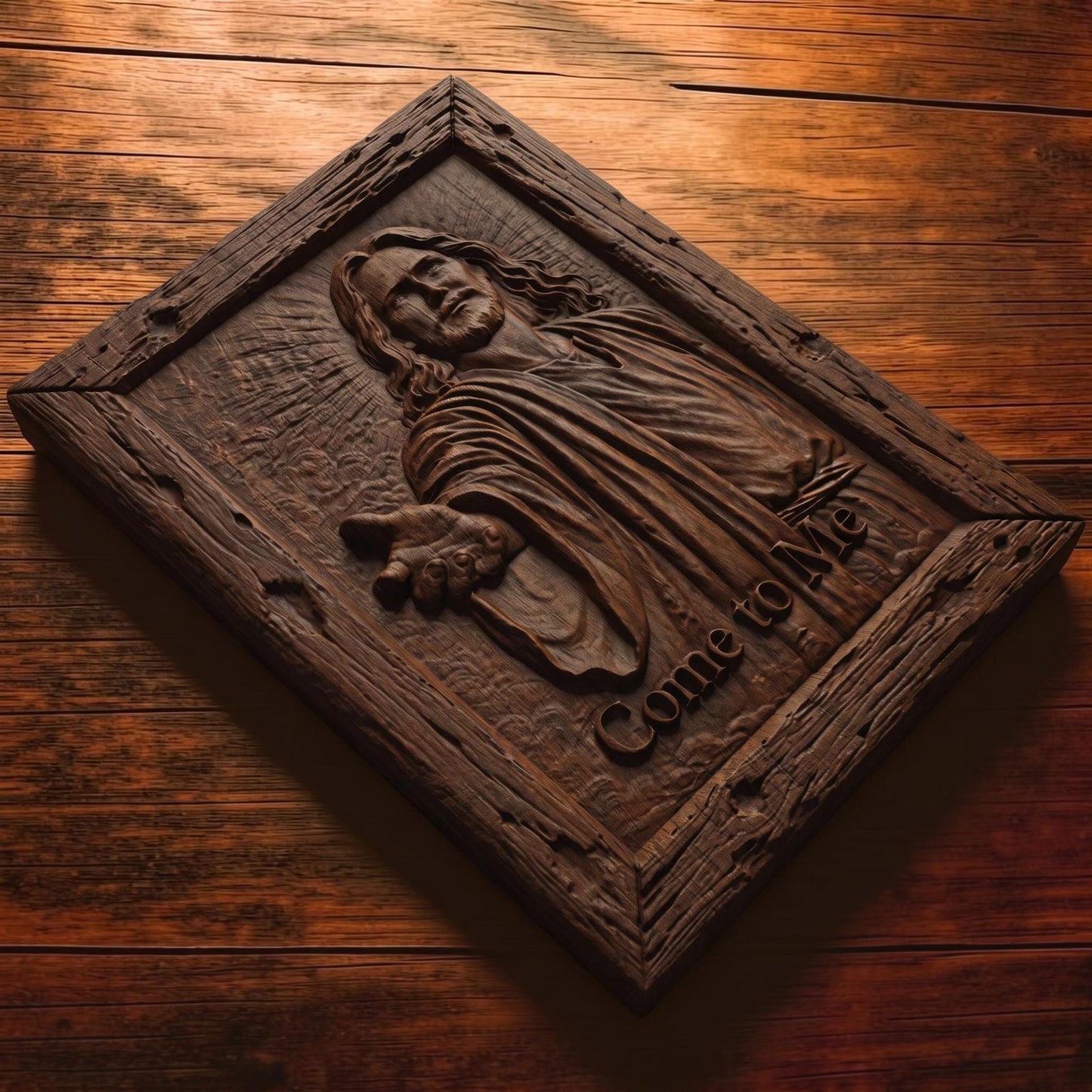 Jesus Christ - Come to Me Wooden Carved Handmade Christian Icon  Byzantine Greek Orthodox Home Decor Cretan Holy Carvings