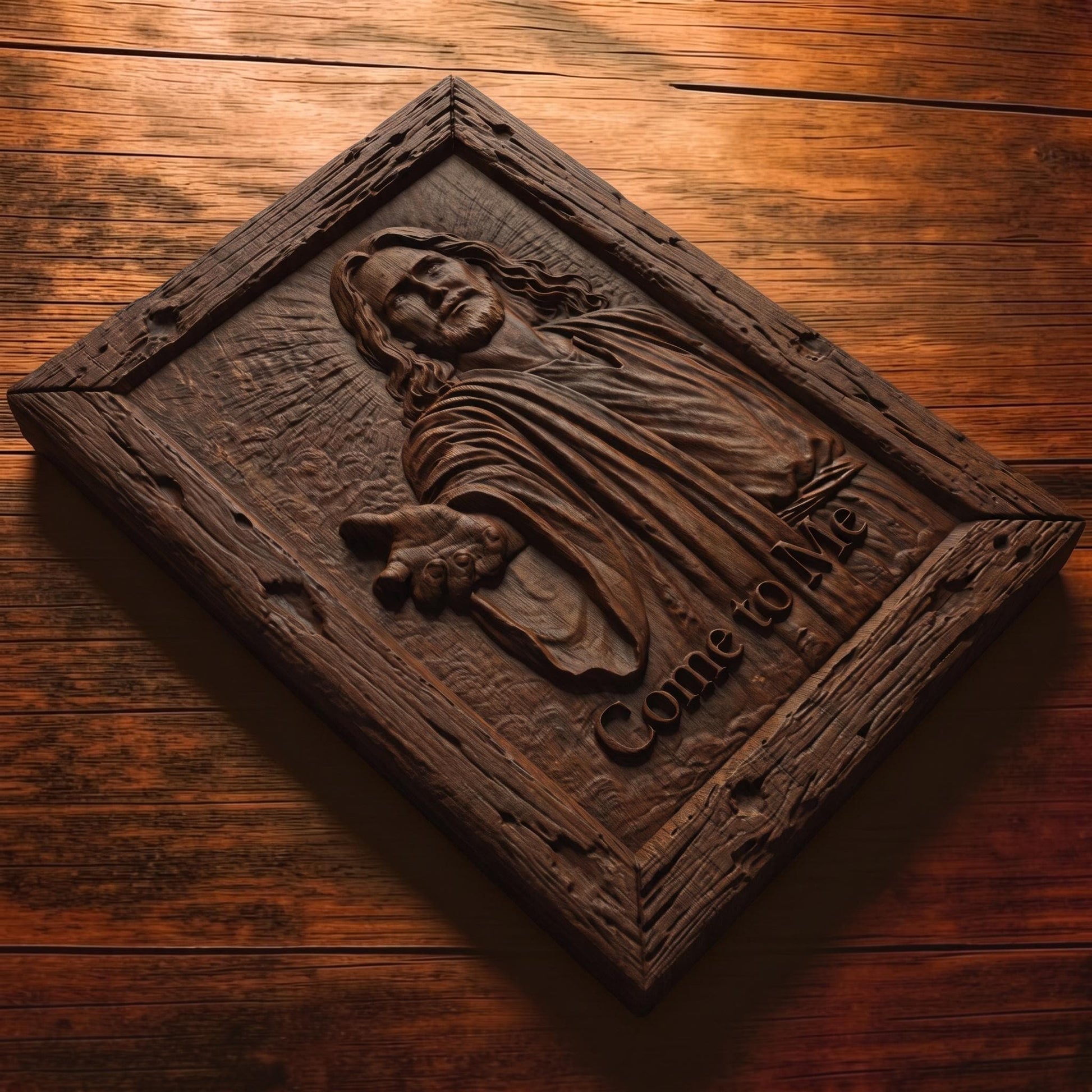 Jesus Christ - Come to Me Wooden Carved Handmade Christian Icon  Byzantine Greek Orthodox Home Decor Cretan Holy Carvings
