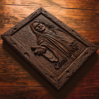 Jesus Christ - Come to Me Wooden Carved Handmade Christian Icon  Byzantine Greek Orthodox Home Decor Cretan Holy Carvings