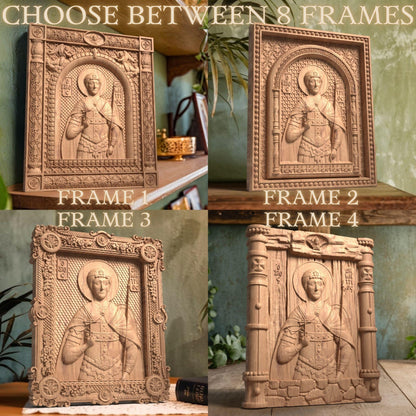 Saint Demetrius of Thessaloniki Wooden Carved Handmade Christian Icon. Byzantine Greek Orthodox Home Decor.