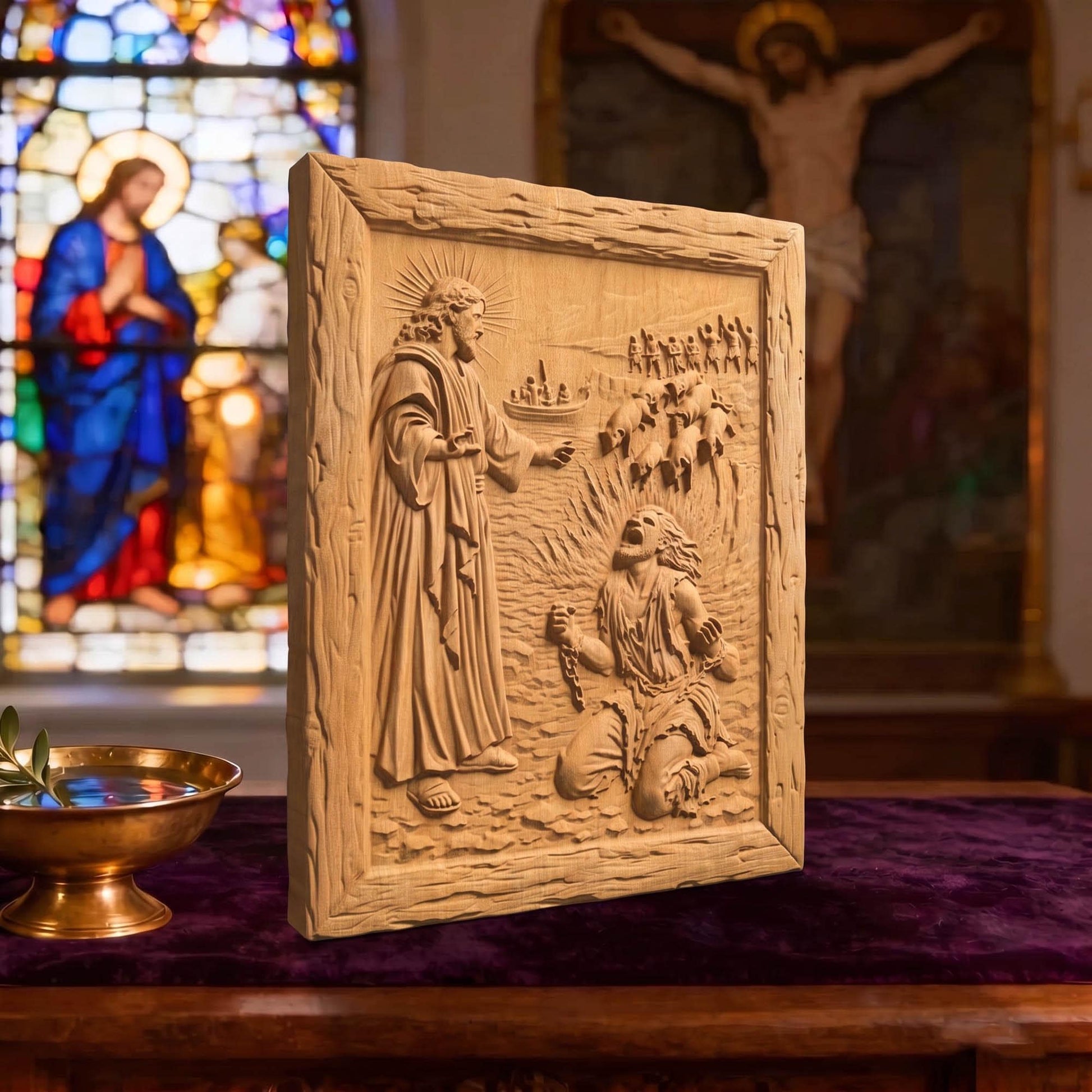 Jesus Heals the Demon-Possessed Man Wooden Carved Handmade Christian Icon  Byzantine Greek Orthodox Home Decor Cretan Holy Carvings